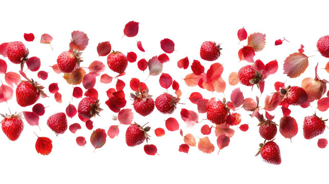 Falling wild strawberry isolated on white background PNG - Powered by Adobe