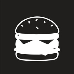 big burger icon, white illustration on black background