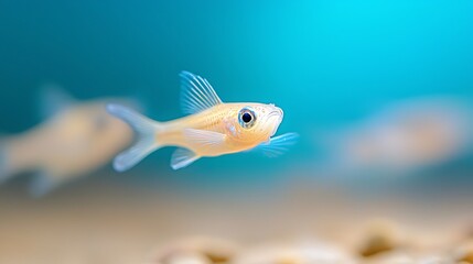 Fototapeta premium Small orange fish swimming in clear blue water