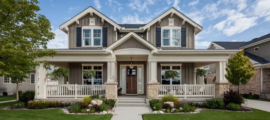 Fototapeta premium Family home real estate ad with driveway and space for contact 