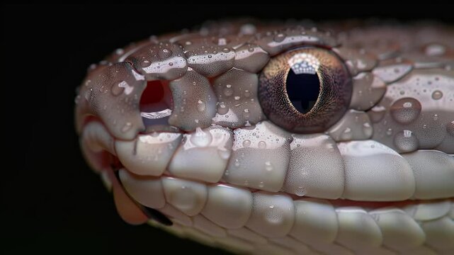 Macro Close-Up: Snake Head with Wet Scales and Piercing Eye