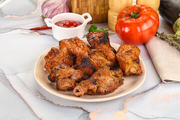 Grilled pork neck meat shashlik