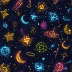 Neon Galaxy Seamless Pattern