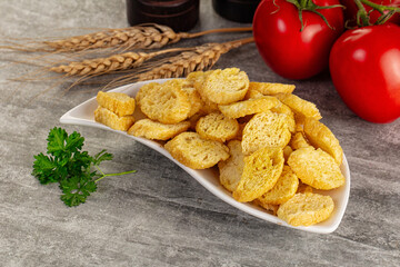 Crunchy croutons heap - roasted bread