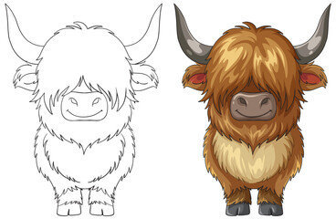 Cute Highland Cow Vector Illustration Front View