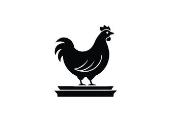 Vector art of black silhouette of a rooster standing a platform, isolated © tanbirmiah