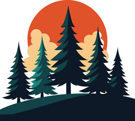 Obraz premium A festive vector illustration set of snowy pine and fir trees for the holiday season