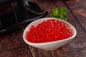 Salmon red caviar in the bowl