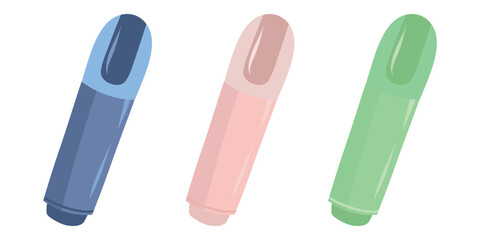 Markers set, Highlighter pen set design, Marker trio flat icons