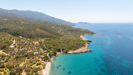 Aerial view of the coastline on Samos, Greece