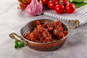 Roasted chicken hearts with vegetables