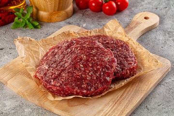Raw beef burger cutlet for grill