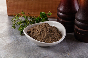 Ground dry black pepper powder