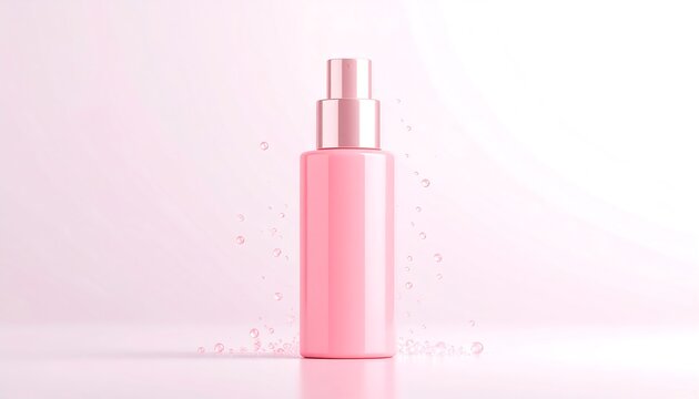 Pink cosmetic spray bottle on a soft background