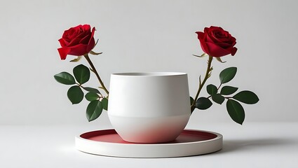 White mug with red roses and red saucer