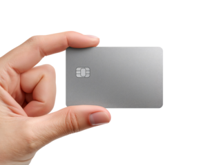 Sleek silver card held delicately between fingers against an ethereal field of nothingness