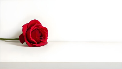 Minimal background with copy space and a rose flower placed in the corner. Ideal for greeting cards, wedding invitations, posters, social media, banners, and creative layouts needing blank space.