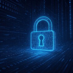 Cybersecurity Lock Icon with Digital Network