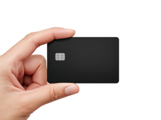 Elegant presentation showcasing a sleek matte card held in a hand on transparent field