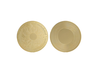 Dual golden cryptocurrency coins showcasing digital circuit patterns with transparent background
