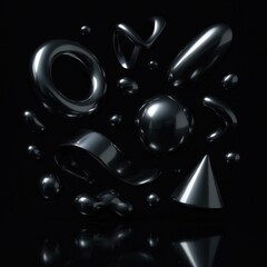 Abstract Black Shapes with Reflections