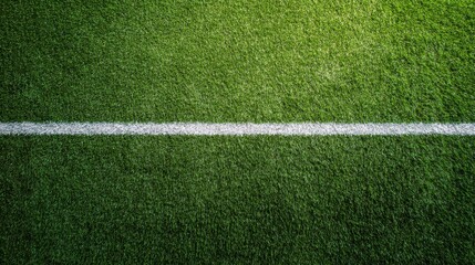 High definition photo of high definition photo of green artificial grass turf soccer football field background with white line boundary. Top view.