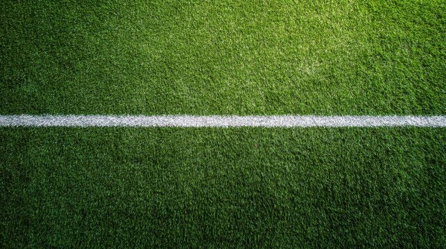 Fototapeta High definition photo of high definition photo of green artificial grass turf soccer football field background with white line boundary. Top view.