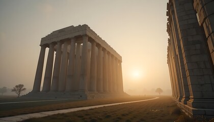 Obraz premium Classical Building in a Misty Sunrise