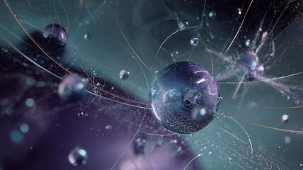 Abstract spheres and lines with glowing particles