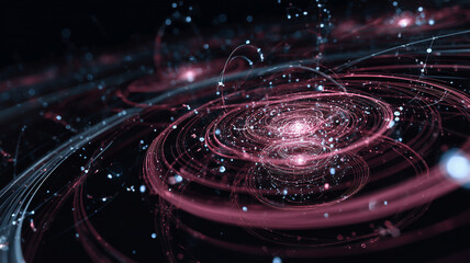 Abstract swirling energy rings with glowing particles