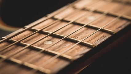 Fototapeta premium Close-up of a Guitar Fretboard with Strings