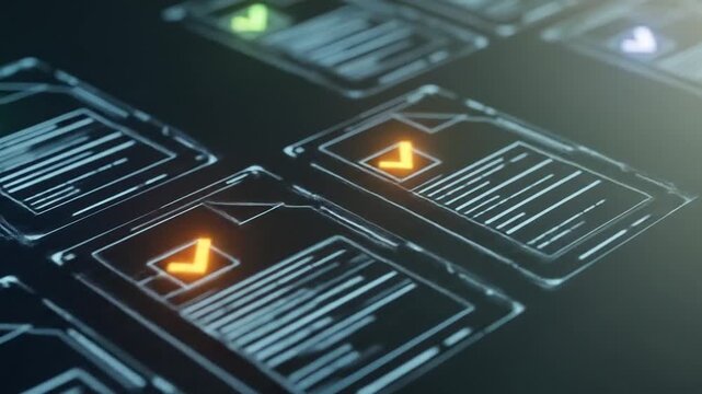 Digital Document Authentication with Glowing Check Marks Background