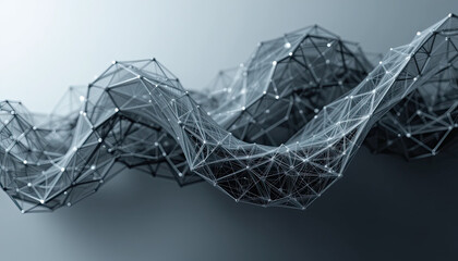 Abstract network structure with connected nodes and lines on a gray gradient background