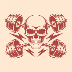 Skull With Dumbbells and Lightning Fitness Illustration