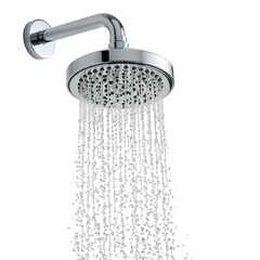 A refreshing shower stream with a perfect water drop, ideal for concepts of purity, hygiene, and cleanliness. Isolated on white or transparent background. PNG format.
