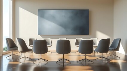 Modern conference room with natural light and abstract art