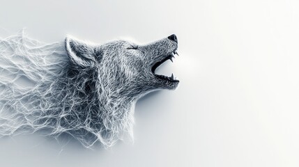 Fototapeta premium 3d Animal Rendering Concept. Ethereal Representation of a Howling Wolf with Flowing Mane and Futuristic Design Elements