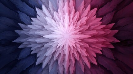 3d Animal Rendering Concept. Abstract Colorful Design with Radial Pattern of Leaves in Purple and Pink Shades