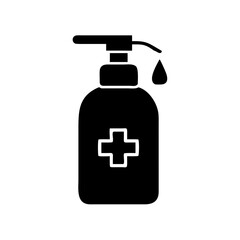 Hand Sanitizer Pump Bottle Glyph Icon with Medical Cross and Drop