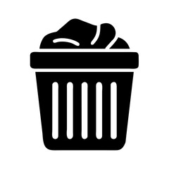 Simple Trash Can Glyph Icon with Crumpled Paper Waste