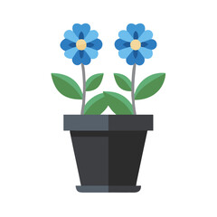 Potted Blue Flowers Icon. Modern Flat Design Houseplant Decoration Vector.