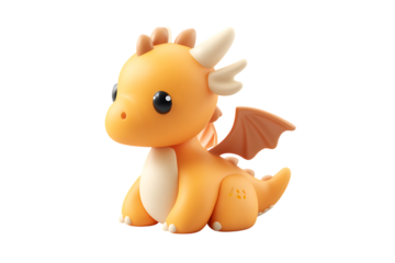 Adorable Orange Dragon Figurine, Handcrafted Polymer Clay Charm Isolated on transparent background, cutout	