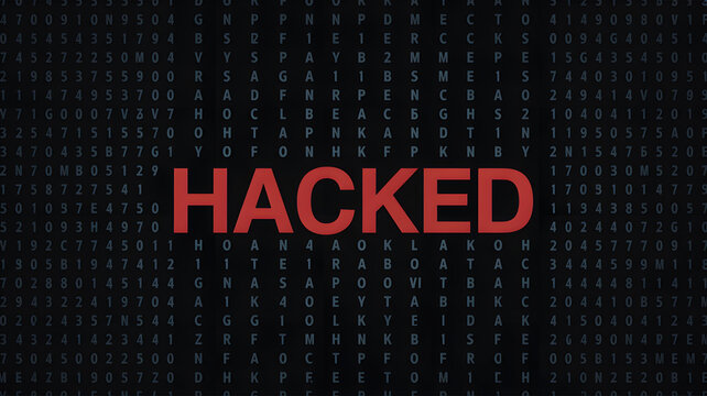 Cybersecurity breach alert with digital background and the word Hacked