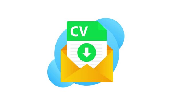 Curriculum vitae downloading from email, white and green screen
