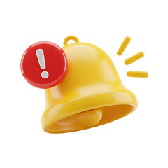 3d icon of a 3d rendering of a notification bell with a red exclamation point isolated on transparent background with png file