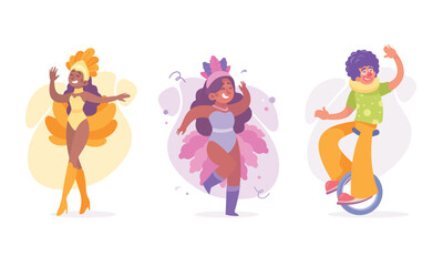 Fototapeta premium Vibrant Performance Characters Gleaming in Colorful Dance Costumes with Enthusiasm