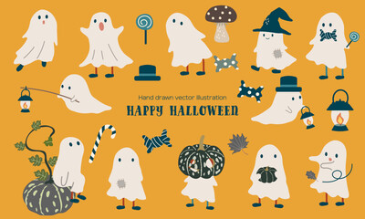 かわいいハロウィンのお化けたちのイラスト素材セット