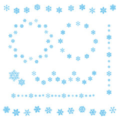 雪の結晶のフレーム　冬の雪のリース　ラインデコレーションのセット　ベクターイラスト　手描き風
