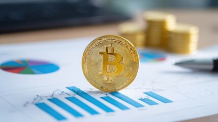 Bitcoin placed on a table representing business analytics in cryptocurrency with professional dashboard for financial insights