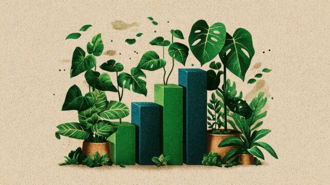 Vibrant plant growing out of a block symbolizing biodiversity valuation with metrics and environmental impact analysis